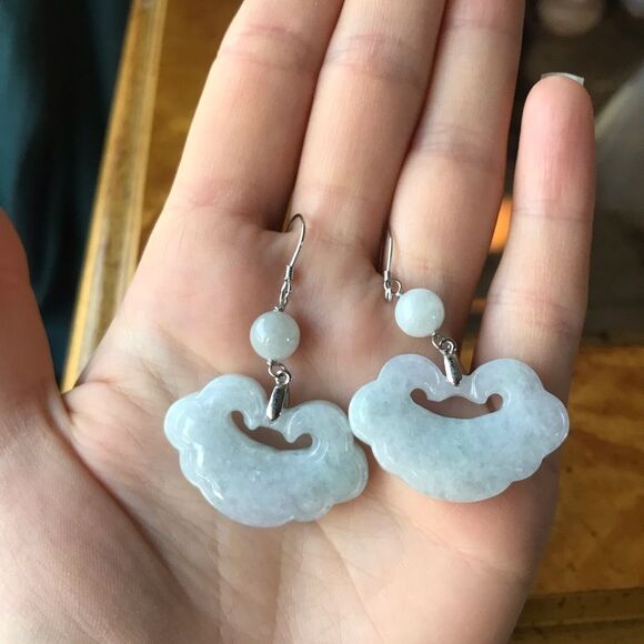 Natural White Jade Sterling Silver Earrings - Picture 6 of 6